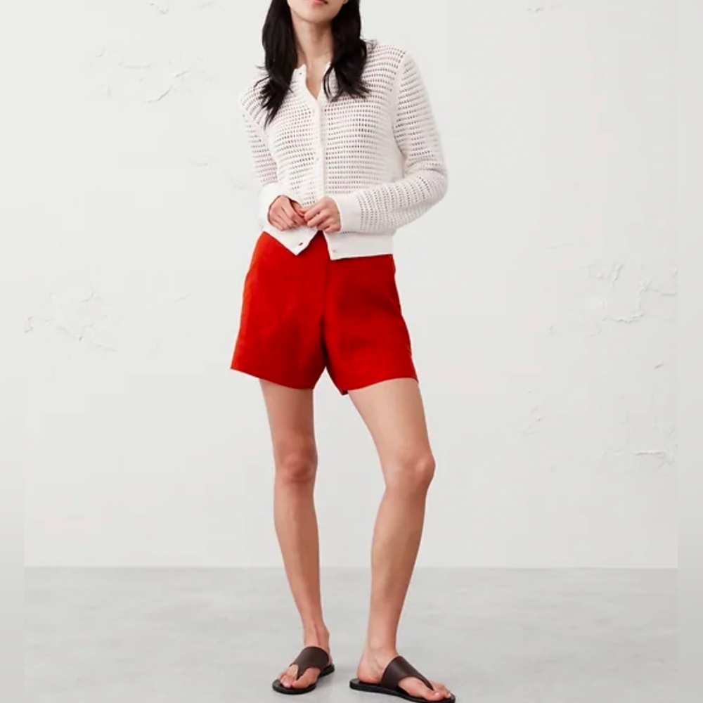 NWT Banana Republic Red High-Rise Bermuda LINEN blend Shorts Size S